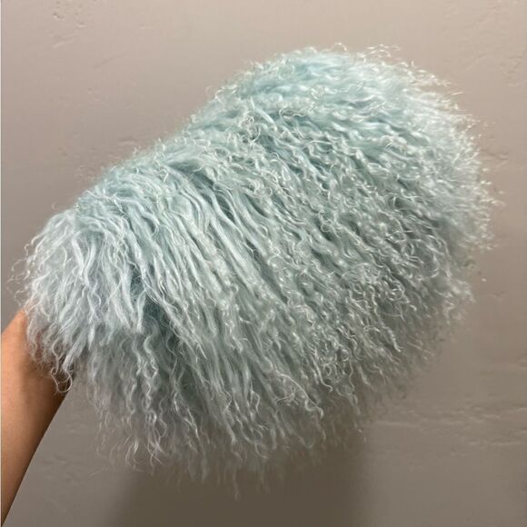 Aqua Handmade Real Mongolian Lamb Fur Kisslock Wristlet/Shoulder Bag, Crossbody - Picture 14 of 16